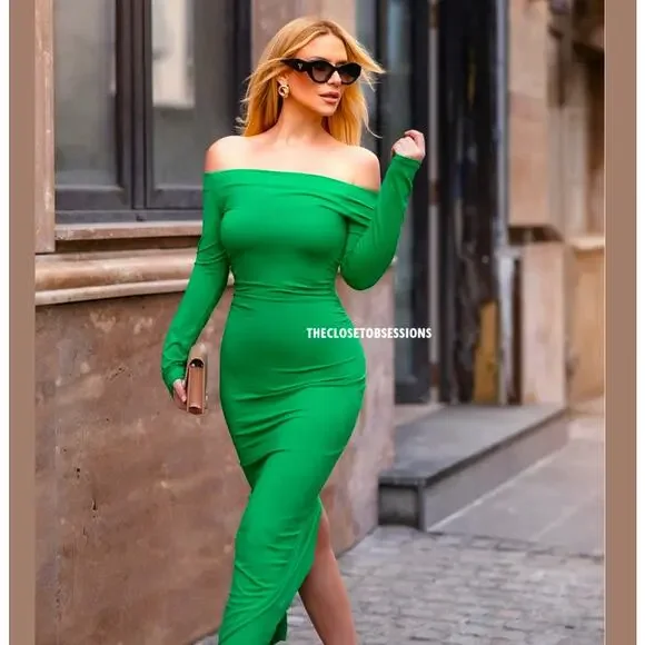 RARE!!! ZARA BLOGGER FAVE!!! Off-Shoulder Fitted Midi Dress NWT